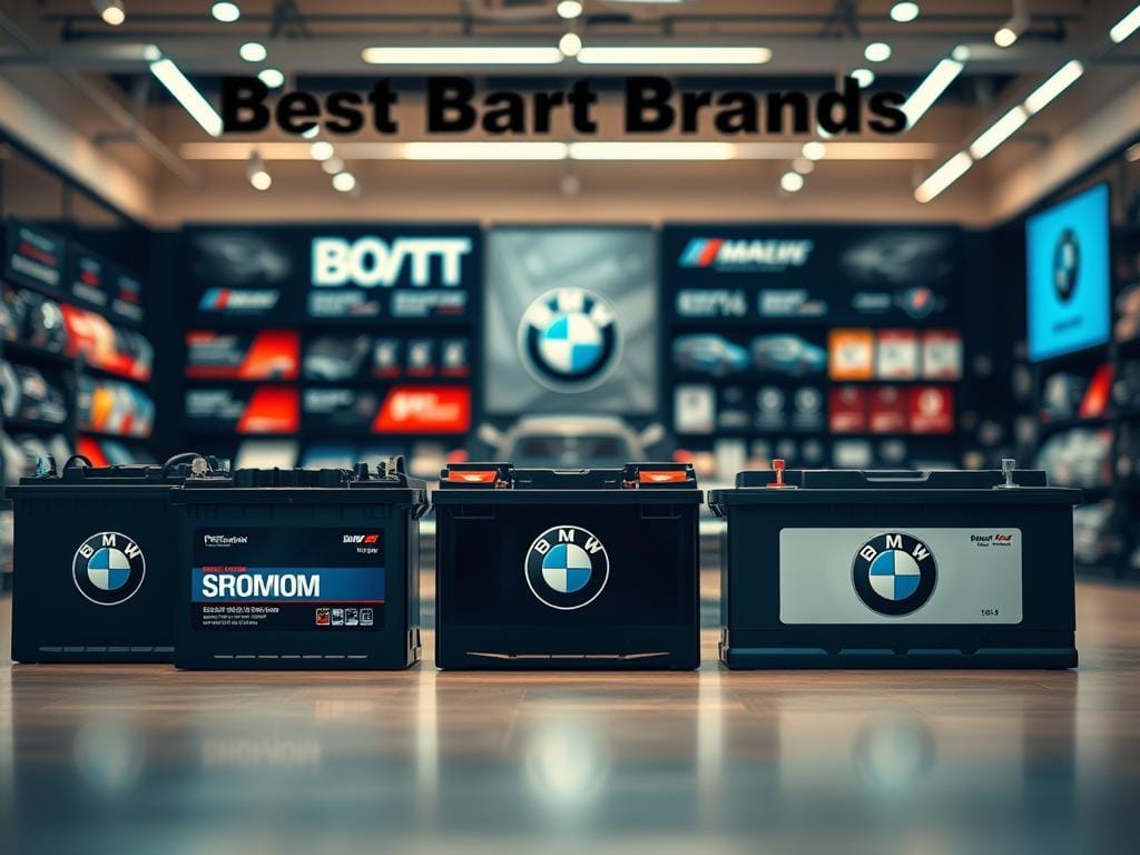 A high-quality image of the best battery brands, showcasing a sleek and modern showroom display. The foreground features a selection of premium car batteries, each with a distinct and recognizable brand logo. The middle ground highlights the product features, such as durability, power, and compatibility, conveyed through clean, minimalist product shots. The background sets the scene with a warm, well-lit environment, giving the impression of a professional, trustworthy automotive parts store. The overall composition and lighting emphasize the quality and reliability of the featured battery brands, aligning with the section title "¿Por qué elegir nuestras baterías para BMW?". A high-quality image of the best battery brands, showcasing a sleek and modern showroom display. The foreground features a selection of premium car batteries, each with a distinct and recognizable brand logo. The middle ground highlights the product features, such as durability, power, and compatibility, conveyed through clean, minimalist product shots. The background sets the scene with a warm, well-lit environment, giving the impression of a professional, trustworthy automotive parts store. The overall composition and lighting emphasize the quality and reliability of the featured battery brands, aligning with the section title "¿Por qué elegir nuestras baterías para BMW?".