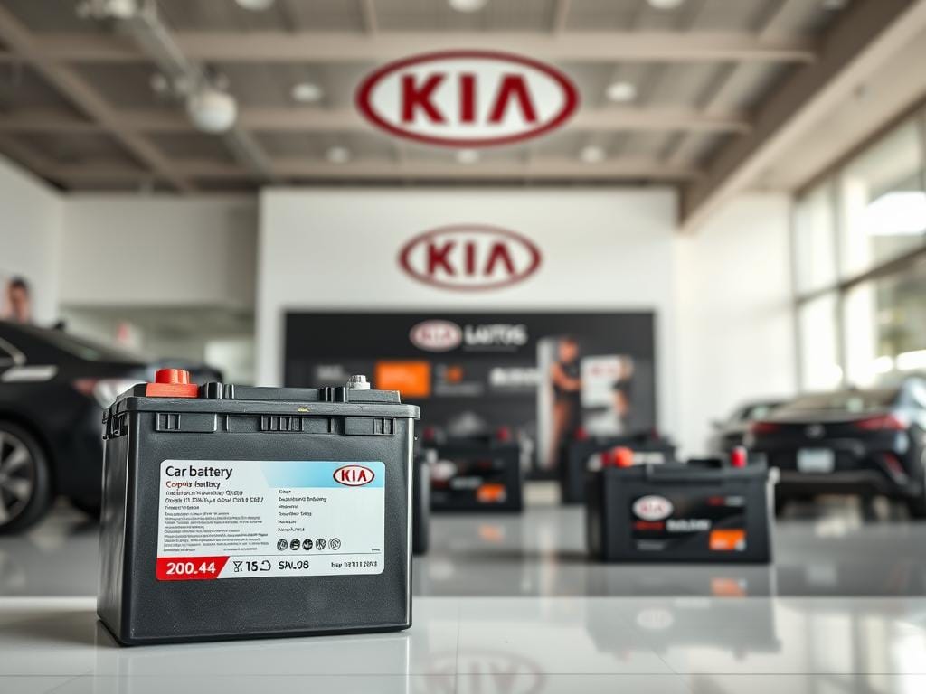 A modern, well-lit showroom displaying a range of competitively priced Kia car batteries. The foreground features a prominently displayed battery with its specifications and pricing information, inviting the viewer to consider the value proposition. In the middle ground, additional battery models are neatly arranged, showcasing the variety of options available. The background depicts the Kia logo and subtle branding, reinforcing the brand's association with high-quality, affordable automotive solutions. The scene conveys a sense of professionalism, attention to detail, and a commitment to providing customers with competitive pricing and special offers on Kia car batteries in Bogotá. A modern, well-lit showroom displaying a range of competitively priced Kia car batteries. The foreground features a prominently displayed battery with its specifications and pricing information, inviting the viewer to consider the value proposition. In the middle ground, additional battery models are neatly arranged, showcasing the variety of options available. The background depicts the Kia logo and subtle branding, reinforcing the brand's association with high-quality, affordable automotive solutions. The scene conveys a sense of professionalism, attention to detail, and a commitment to providing customers with competitive pricing and special offers on Kia car batteries in Bogotá.