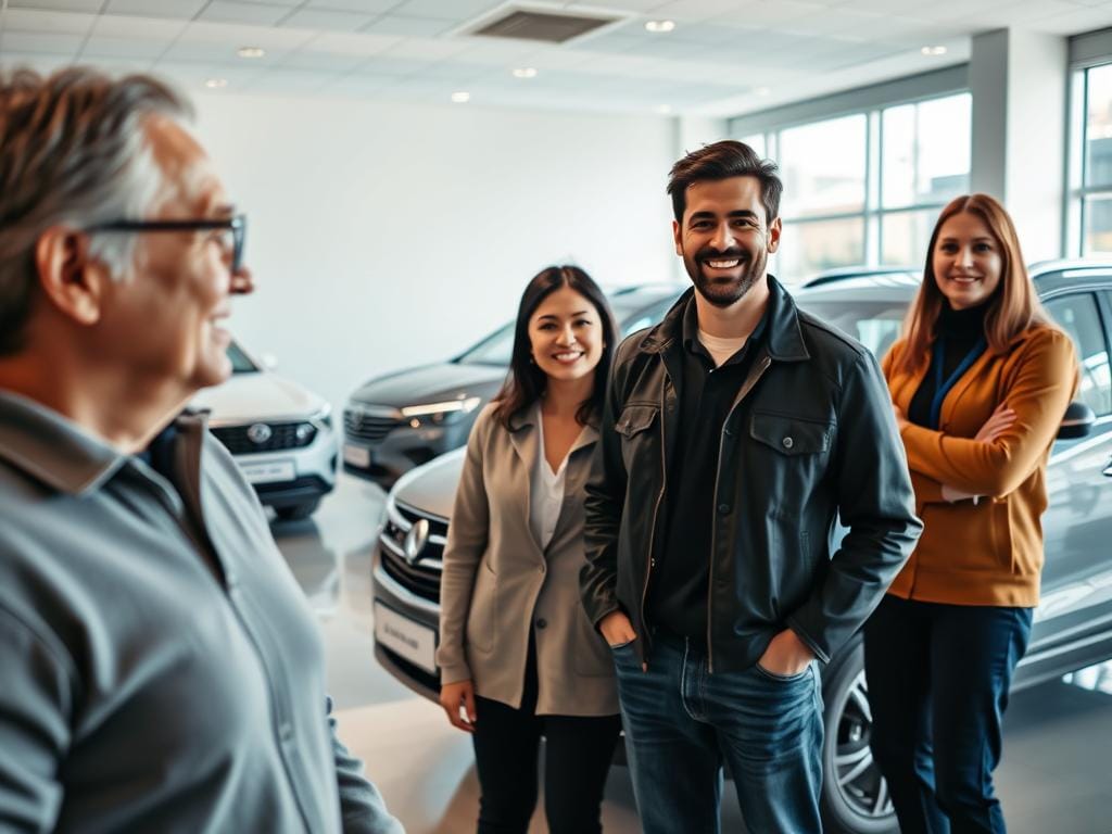A modern, well-lit showroom showcases a group of satisfied SsangYong car owners. In the foreground, three individuals stand next to their vehicles, their expressions radiating contentment. The middle ground features a display of SsangYong car models, captured in a natural, documentary-style photography. The background showcases a sleek, minimalist design with clean lines and neutral tones, creating a sense of professionalism and quality. The lighting is soft and warm, accentuating the customers' faces and the vehicles' glossy finishes. The overall atmosphere conveys a feeling of trust, reliability, and customer satisfaction. A modern, well-lit showroom showcases a group of satisfied SsangYong car owners. In the foreground, three individuals stand next to their vehicles, their expressions radiating contentment. The middle ground features a display of SsangYong car models, captured in a natural, documentary-style photography. The background showcases a sleek, minimalist design with clean lines and neutral tones, creating a sense of professionalism and quality. The lighting is soft and warm, accentuating the customers' faces and the vehicles' glossy finishes. The overall atmosphere conveys a feeling of trust, reliability, and customer satisfaction.