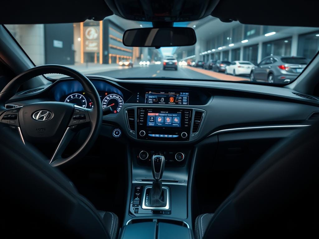 A well-lit interior shot of a modern hybrid vehicle's dashboard and center console, showcasing various controls and information displays. The foreground should feature the steering wheel, gear shift, and touchscreen infotainment system in crisp detail. The middle ground should include the instrument cluster, climate controls, and other integrated features. The background should provide a sense of the vehicle's interior, with subtle reflections and highlights on the surfaces. The overall mood should convey a sense of technology, efficiency, and the key factors to consider when purchasing a hybrid car. A well-lit interior shot of a modern hybrid vehicle's dashboard and center console, showcasing various controls and information displays. The foreground should feature the steering wheel, gear shift, and touchscreen infotainment system in crisp detail. The middle ground should include the instrument cluster, climate controls, and other integrated features. The background should provide a sense of the vehicle's interior, with subtle reflections and highlights on the surfaces. The overall mood should convey a sense of technology, efficiency, and the key factors to consider when purchasing a hybrid car.