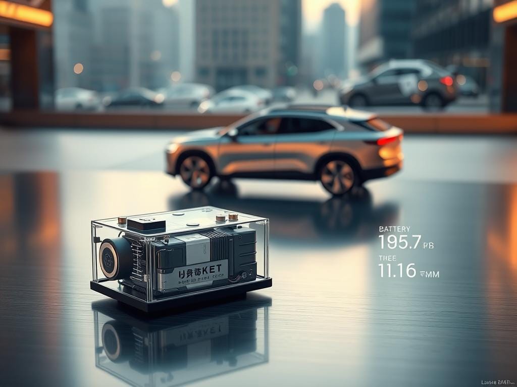 Technical specifications for your JAC, showcased on a sleek, metallic surface with clean lines and a minimalist design. In the foreground, a detailed illustration of the car's battery, its components and performance metrics elegantly displayed. The middle ground features a 3D model of the vehicle, rotated to highlight its various angles and design elements. The background is a softly blurred urban landscape, hinting at the car's versatility in the city. Warm, directional lighting casts subtle shadows, emphasizing the technical precision of the specifications. The overall mood is one of sophistication and modernity, reflecting the advanced engineering of the JAC battery system. Technical specifications for your JAC, showcased on a sleek, metallic surface with clean lines and a minimalist design. In the foreground, a detailed illustration of the car's battery, its components and performance metrics elegantly displayed. The middle ground features a 3D model of the vehicle, rotated to highlight its various angles and design elements. The background is a softly blurred urban landscape, hinting at the car's versatility in the city. Warm, directional lighting casts subtle shadows, emphasizing the technical precision of the specifications. The overall mood is one of sophistication and modernity, reflecting the advanced engineering of the JAC battery system.