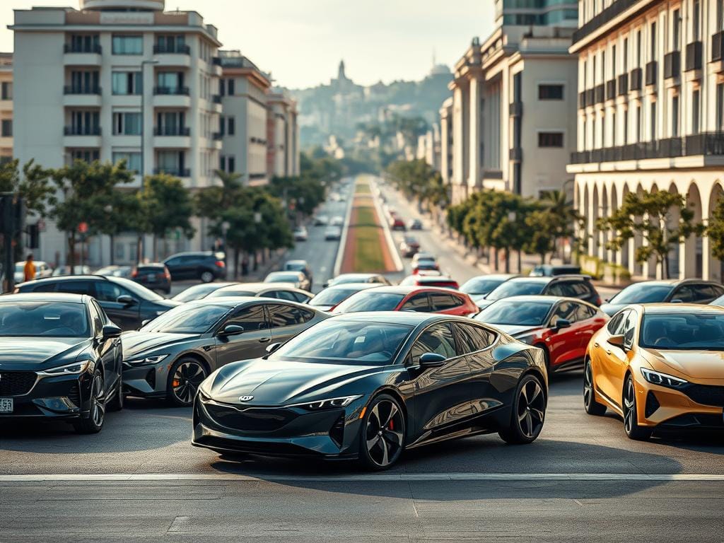 Tipos de vehículos híbridos: una gama de modelos futuristas en un escenario urbano elegante. En primer plano, diversos tipos de automóviles híbridos de última generación, con detalles aerodinámicos y perfiles suaves. En el fondo, un paisaje citadino con rascacielos y avenidas, bañado en una cálida iluminación natural. La escena transmite un sentido de innovación tecnológica y sostenibilidad, evocando las ventajas de este tipo de vehículos en el contexto colombiano. La composición cuenta con ángulos interesantes y una paleta de colores vibrante, capturando la esencia de los diversos tipos de carros híbridos disponibles. Tipos de vehículos híbridos: una gama de modelos futuristas en un escenario urbano elegante. En primer plano, diversos tipos de automóviles híbridos de última generación, con detalles aerodinámicos y perfiles suaves. En el fondo, un paisaje citadino con rascacielos y avenidas, bañado en una cálida iluminación natural. La escena transmite un sentido de innovación tecnológica y sostenibilidad, evocando las ventajas de este tipo de vehículos en el contexto colombiano. La composición cuenta con ángulos interesantes y una paleta de colores vibrante, capturando la esencia de los diversos tipos de carros híbridos disponibles.