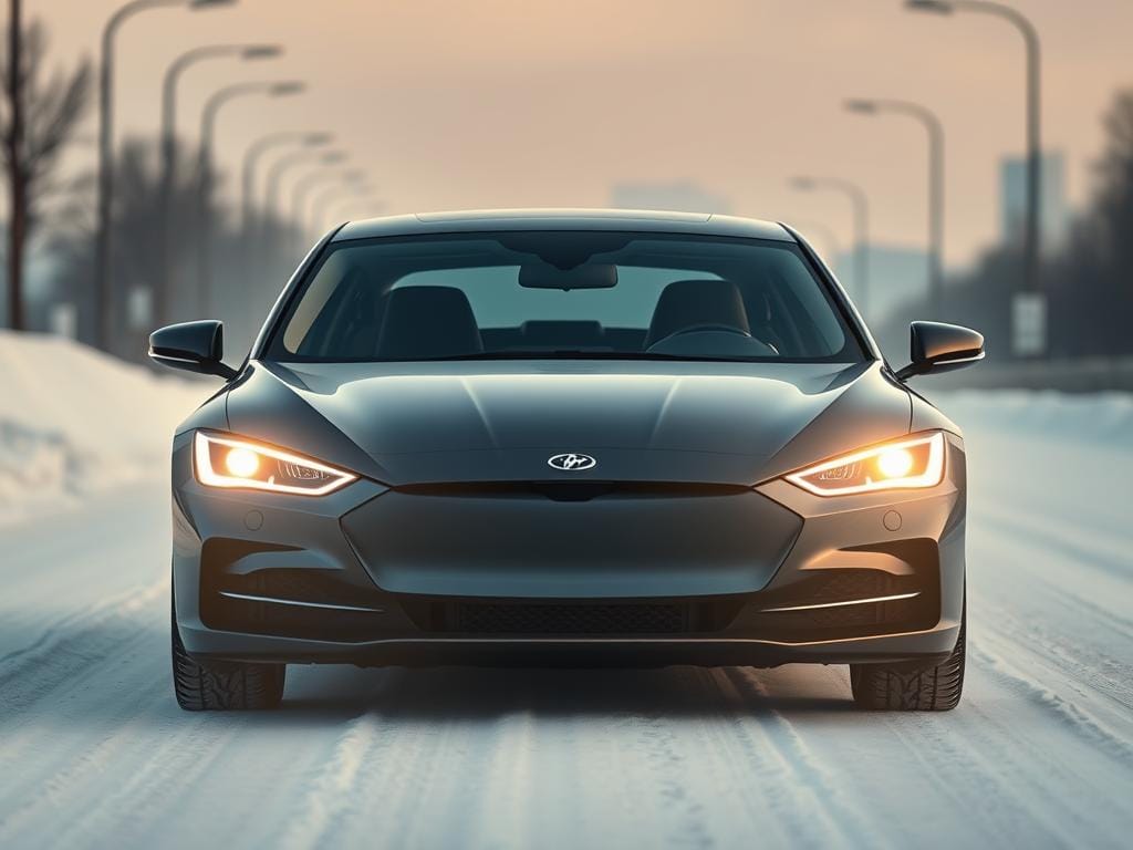 A crisp, cold winter morning in Bogotá. The front of a sleek, modern sedan sits in focus, its headlights and windshield wipers activated, illuminating the frosty scene. The car's advanced visibility system is on, its sensors and cameras carefully mapping the road ahead, providing the driver with a clear, unobstructed view despite the chilly conditions. The sedan's streamlined, aerodynamic design cuts through the brisk air, its polished bodywork gleaming under the soft, diffused light of the overcast sky. In the background, a hint of the city's skyline can be seen, hazy and indistinct, as the car prepares to navigate the winter roads with confidence and safety. A crisp, cold winter morning in Bogotá. The front of a sleek, modern sedan sits in focus, its headlights and windshield wipers activated, illuminating the frosty scene. The car's advanced visibility system is on, its sensors and cameras carefully mapping the road ahead, providing the driver with a clear, unobstructed view despite the chilly conditions. The sedan's streamlined, aerodynamic design cuts through the brisk air, its polished bodywork gleaming under the soft, diffused light of the overcast sky. In the background, a hint of the city's skyline can be seen, hazy and indistinct, as the car prepares to navigate the winter roads with confidence and safety.