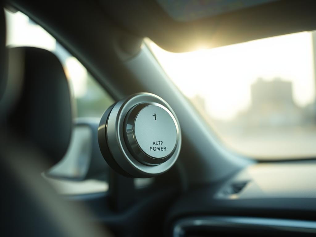 A high-quality close-up shot of a power switch for a vehicle, situated in the interior of a car in Bogotá, Colombia. The switch is prominently featured, illuminated by soft, natural lighting filtering in through the windshield. The background is slightly blurred, emphasizing the switch as the focal point. The switch is silver-colored with clear markings, conveying a sense of technical precision. The overall image has a realistic, documentary-style aesthetic, capturing the specific details of this automotive component in its real-world setting. A high-quality close-up shot of a power switch for a vehicle, situated in the interior of a car in Bogotá, Colombia. The switch is prominently featured, illuminated by soft, natural lighting filtering in through the windshield. The background is slightly blurred, emphasizing the switch as the focal point. The switch is silver-colored with clear markings, conveying a sense of technical precision. The overall image has a realistic, documentary-style aesthetic, capturing the specific details of this automotive component in its real-world setting.