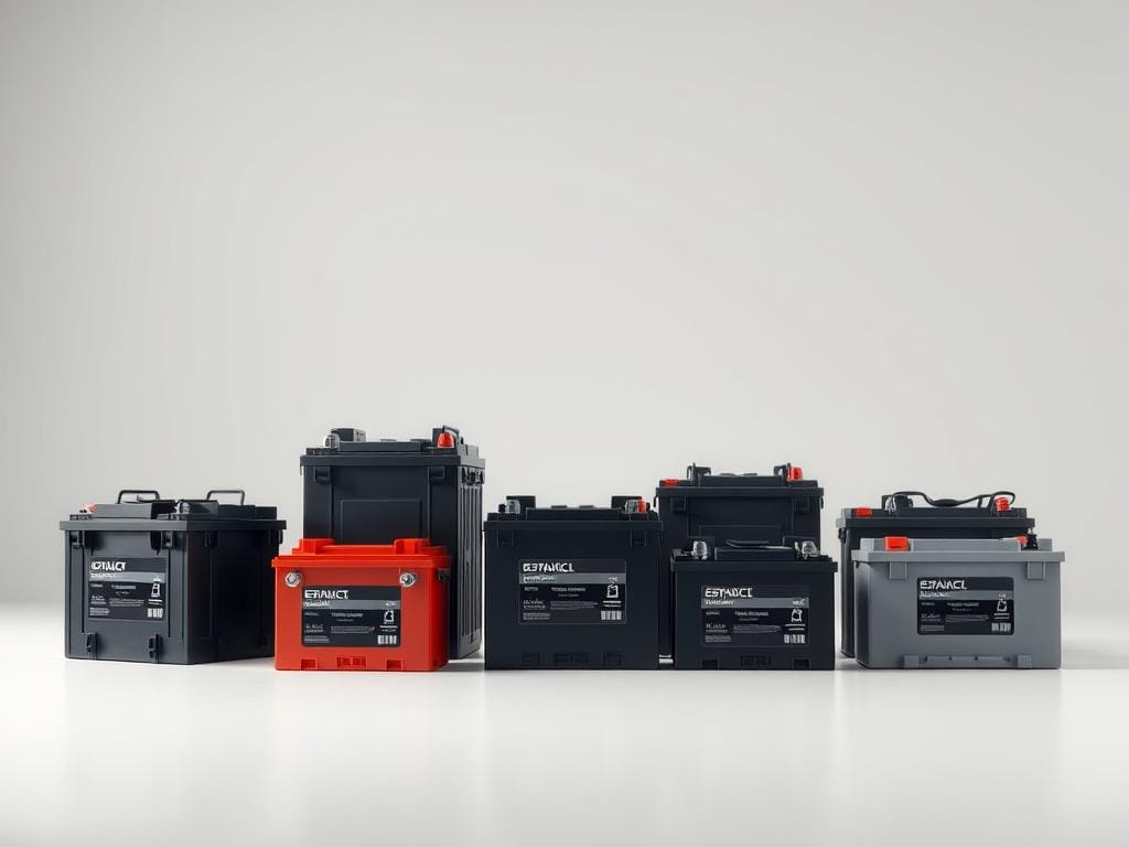 A highly detailed, realistic scene showcasing a variety of batteries for specific electrical plants. The batteries are displayed in the foreground, with a clean, well-lit studio setup providing a neutral background. The batteries are shown from multiple angles, highlighting their technical specifications and design features. The lighting is soft and evenly distributed, creating a professional, high-quality appearance. The composition places the batteries prominently, with a focus on their size, shape, and color variations to represent the diverse range available for different electrical plant models. The overall atmosphere conveys a sense of precision, quality, and technical expertise, suitable for showcasing these specialized batteries in an informative, visually appealing manner. A highly detailed, realistic scene showcasing a variety of batteries for specific electrical plants. The batteries are displayed in the foreground, with a clean, well-lit studio setup providing a neutral background. The batteries are shown from multiple angles, highlighting their technical specifications and design features. The lighting is soft and evenly distributed, creating a professional, high-quality appearance. The composition places the batteries prominently, with a focus on their size, shape, and color variations to represent the diverse range available for different electrical plant models. The overall atmosphere conveys a sense of precision, quality, and technical expertise, suitable for showcasing these specialized batteries in an informative, visually appealing manner.