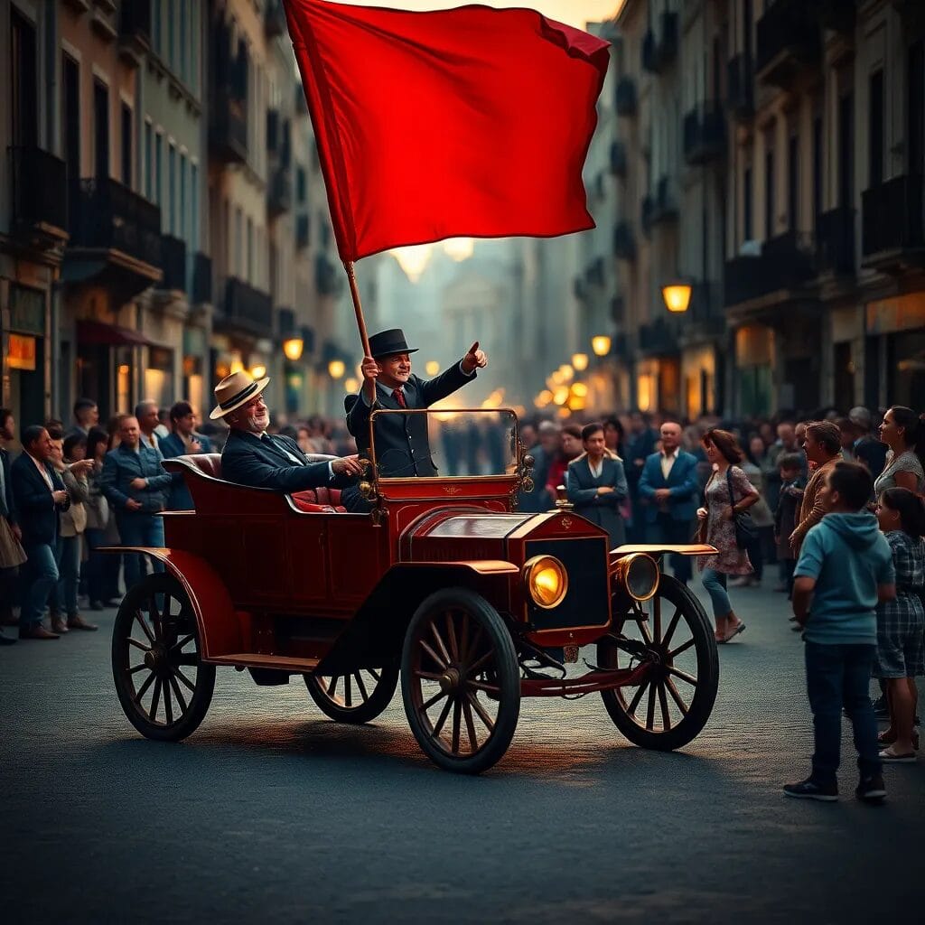 Por qué los primeros coches necesitaban un hombre con bandera roja