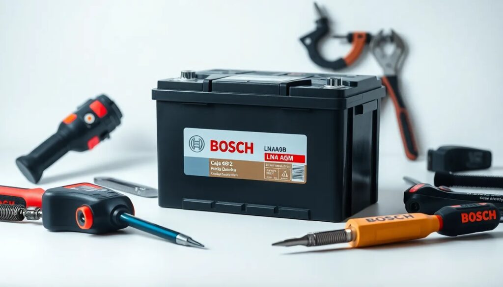 Batería Bosch rodeada de herramientas