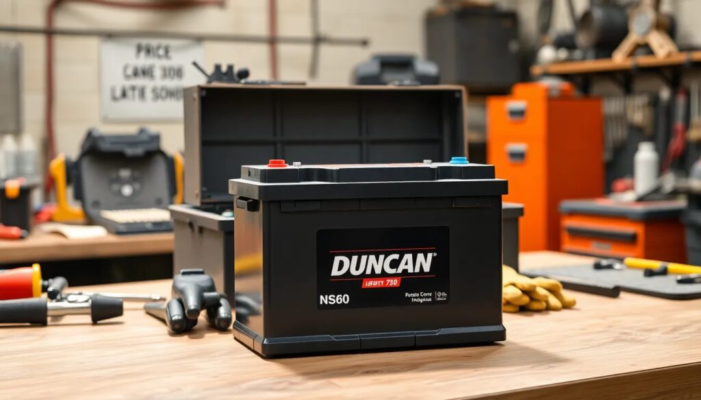 Batería en taller con herramientas.