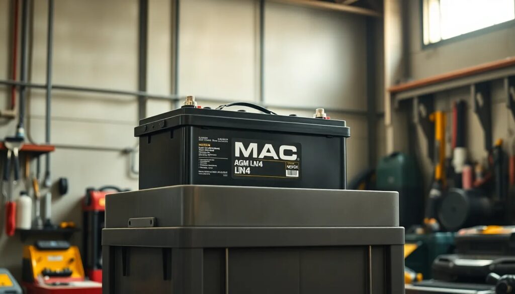 Batería AGM en taller mecánico.