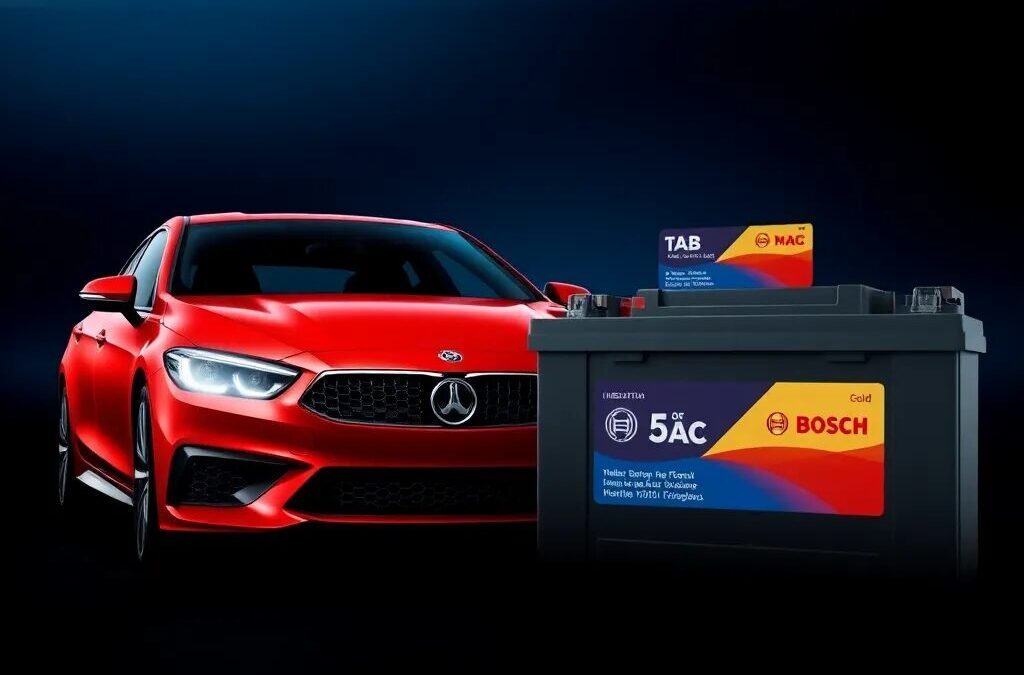 Coche rojo y batería Bosch destacada.