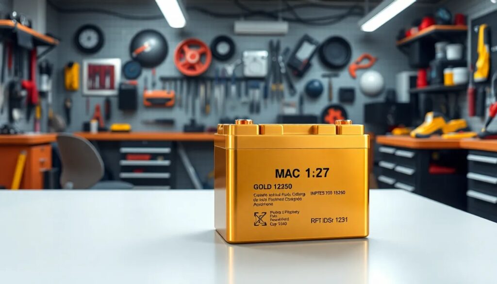 Venta Baterías para Carro a Domicilio Bogotá Batería amarilla en taller de herramientas.