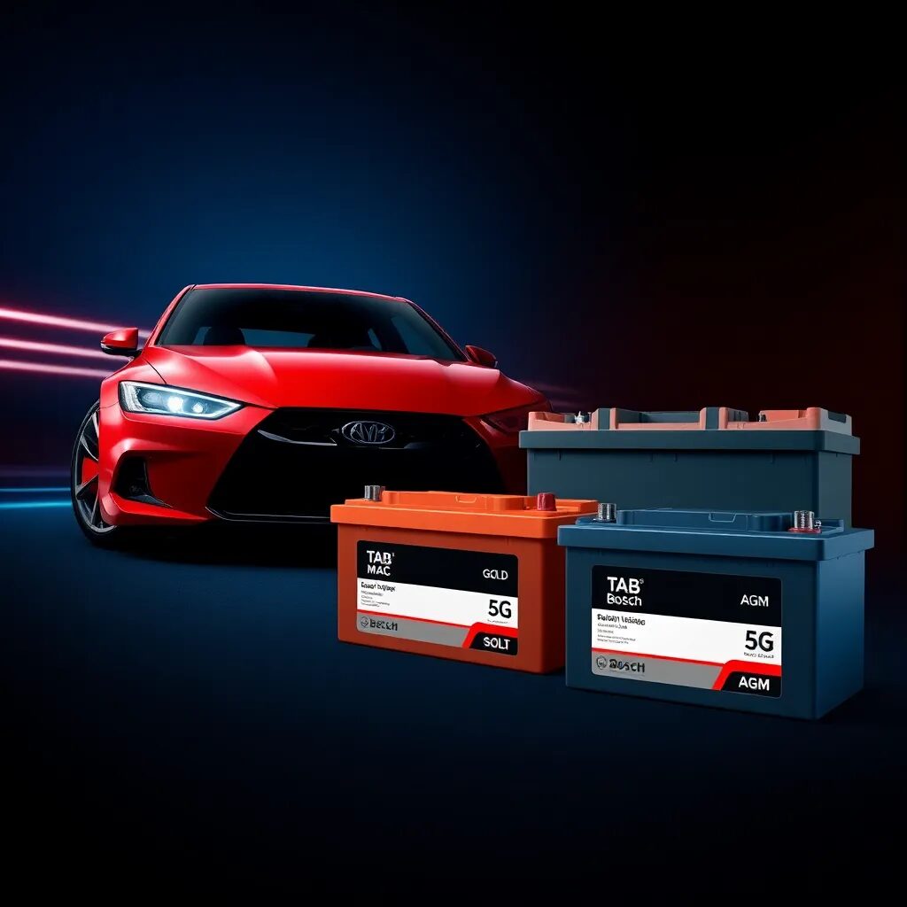 Baterías de automóvil junto a un coche