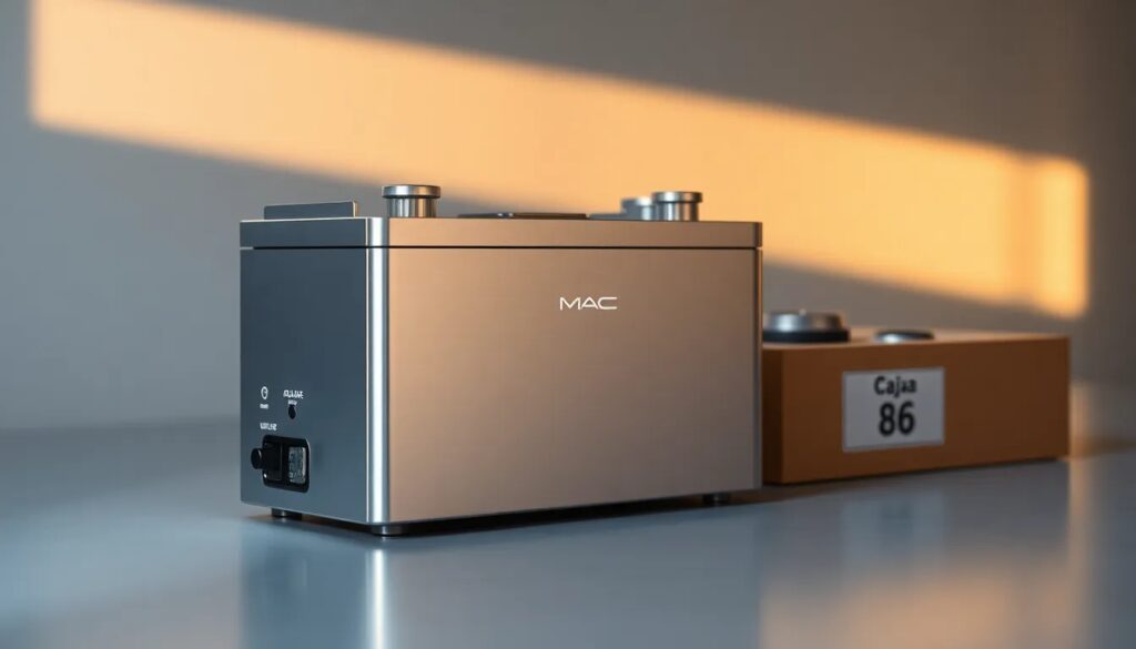 Venta Baterías para Carro a Domicilio Bogotá Batería MAC plateada sobre mesa.