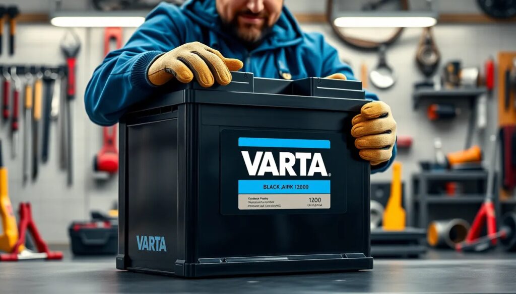 Venta Baterías para Carro a Domicilio Bogotá Hombre sosteniendo batería Varta negra.