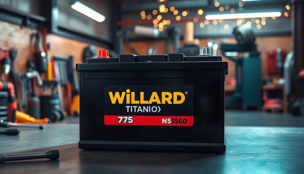 Batería Willard en taller mecánico.
