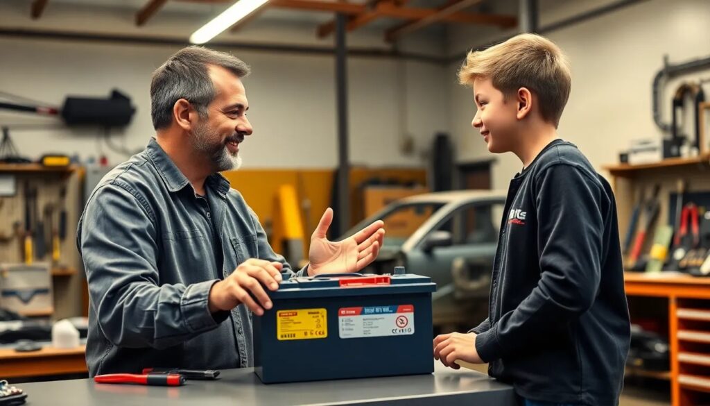 Hombre y niño discutiendo sobre batería.