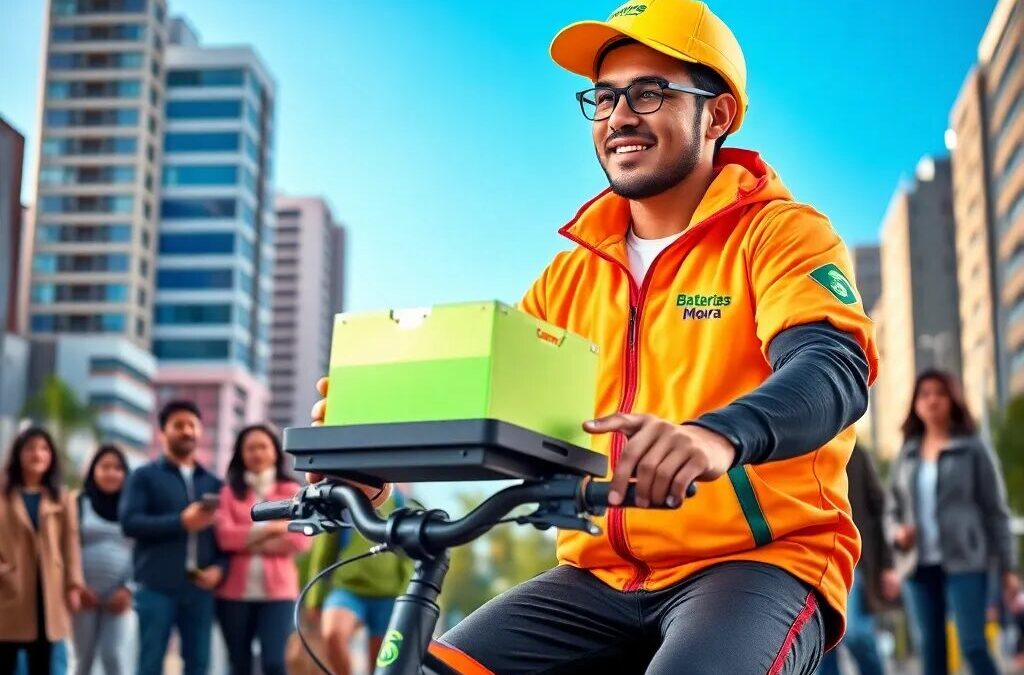Repartidor en bicicleta con caja