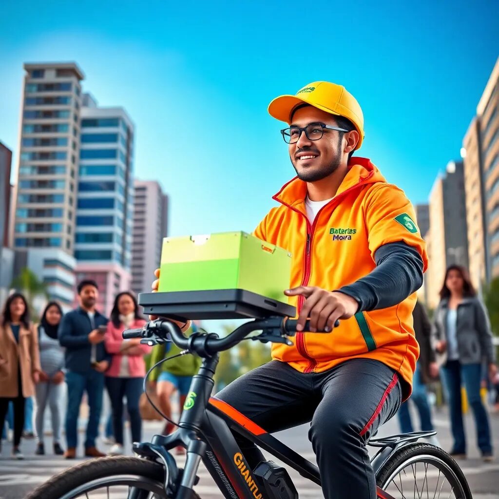 Repartidor en bicicleta con caja