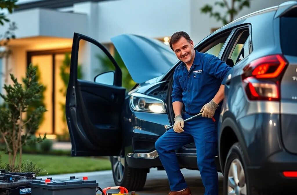 Técnico sonriente junto a un coche