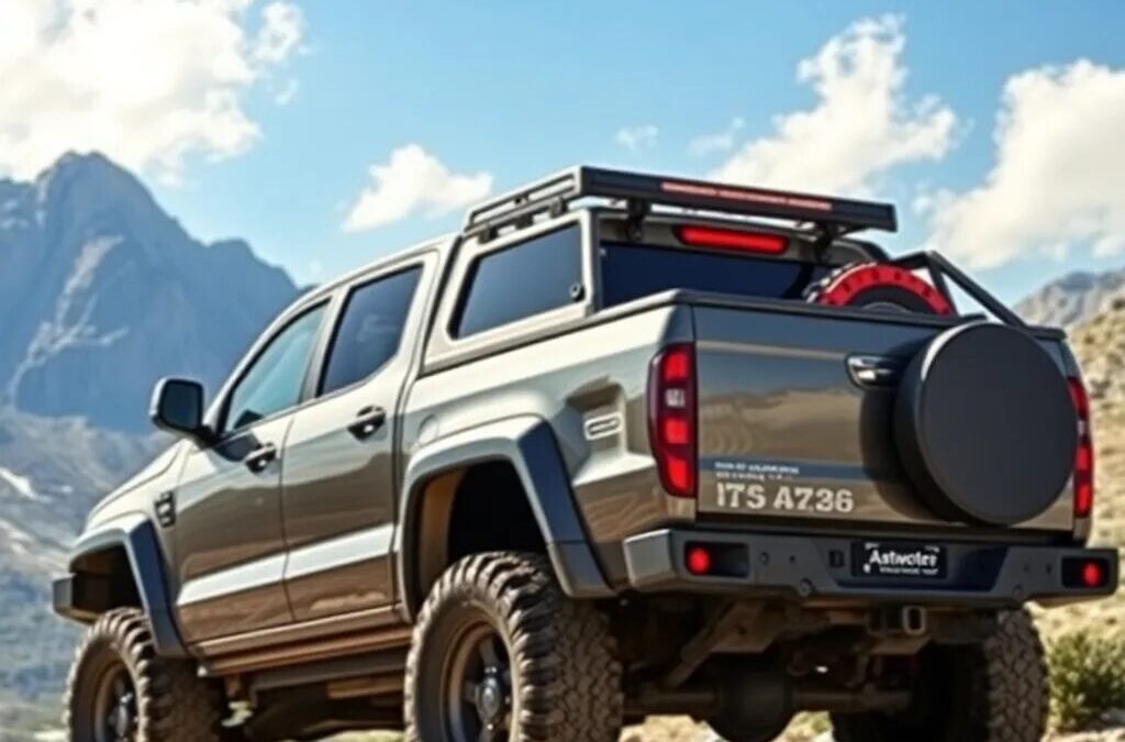 Camioneta 4x4 en paisaje montañoso.