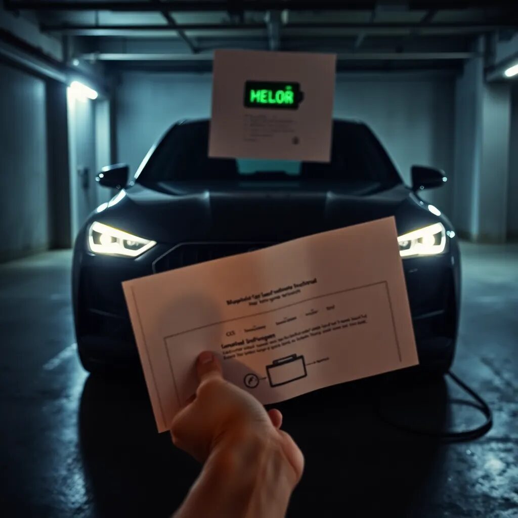 Venta de Baterías a Domicilio Bogotá Coche en garaje con instrucciones visibles.