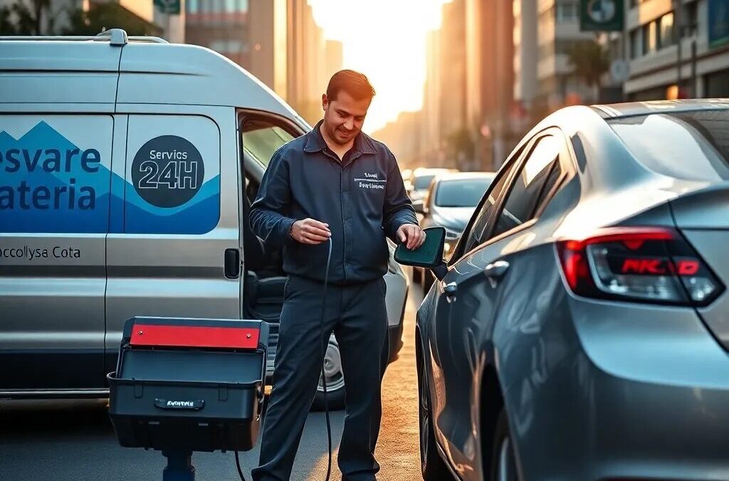Hombre revisando batería de automóvil.