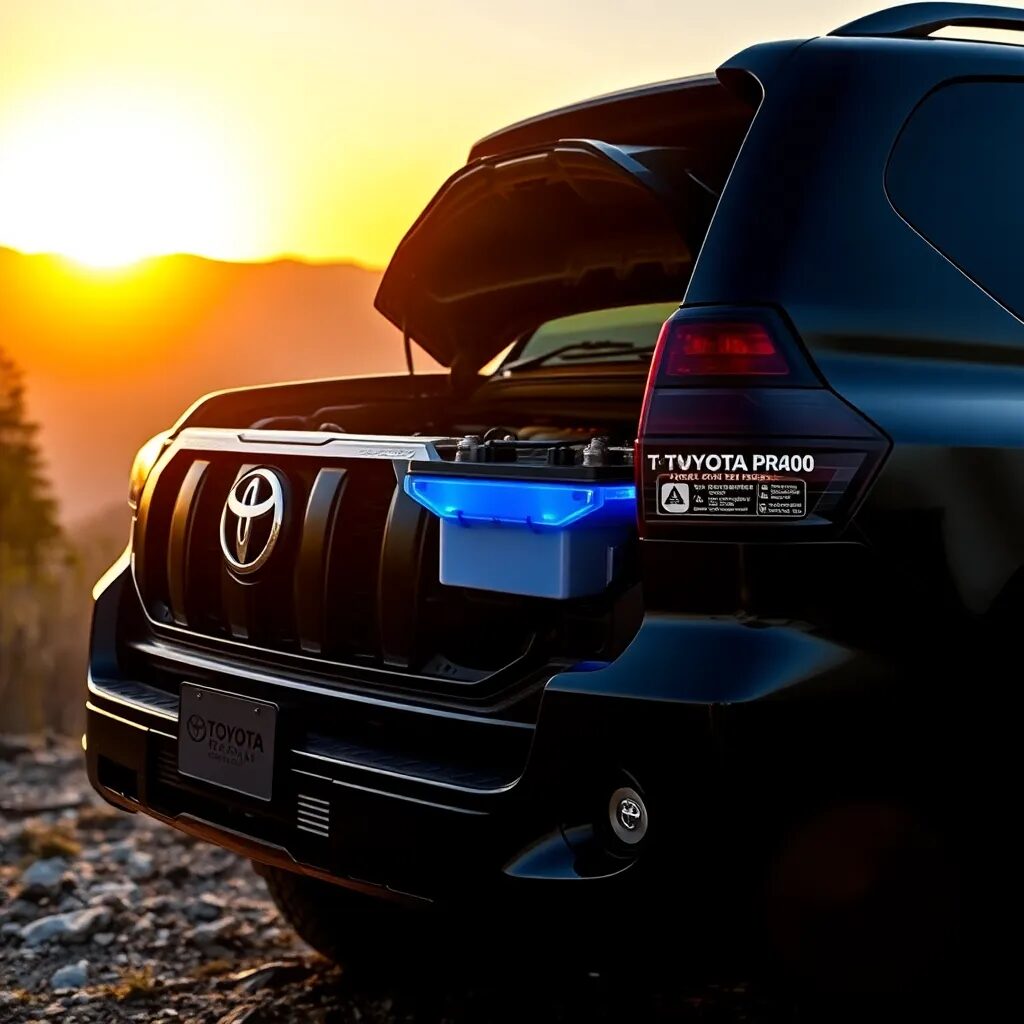 Toyota Prado al atardecer con maletero abierto