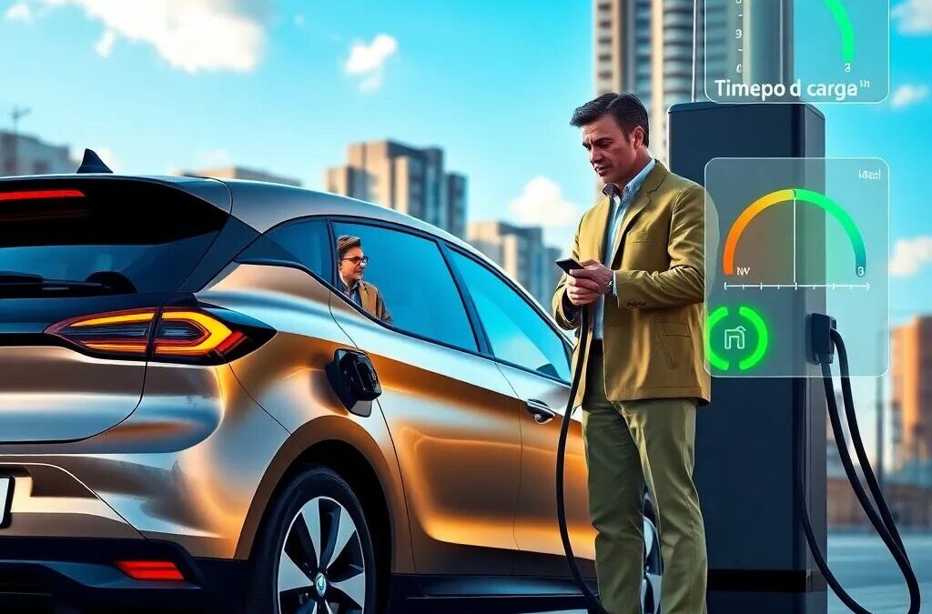 Hombre cargando un coche eléctrico.