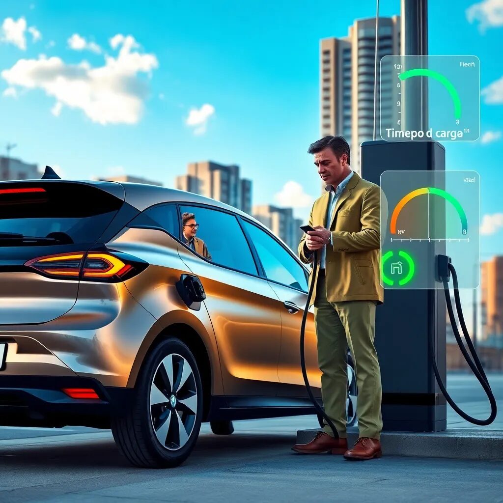 Venta de Baterías a Domicilio Bogotá Hombre cargando un coche eléctrico.