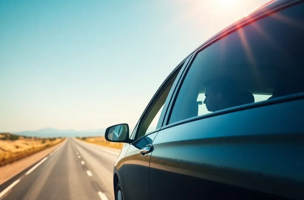 Coche en carretera bajo el sol