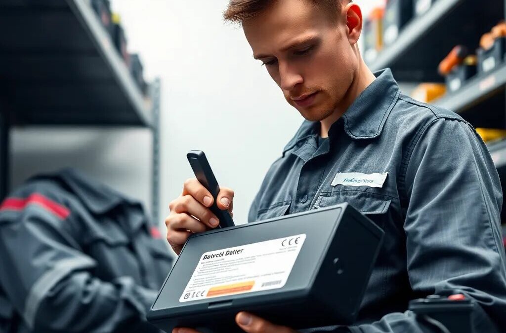 Técnico revisando batería en taller.