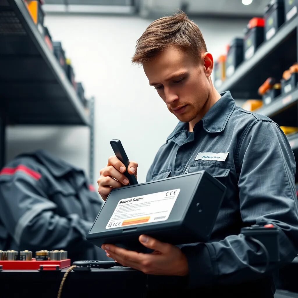 Técnico revisando batería en taller.