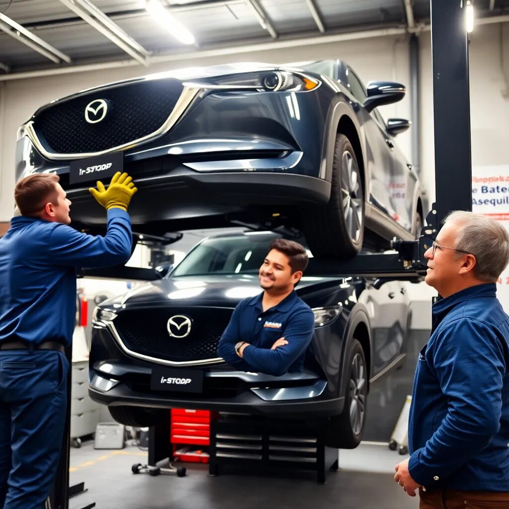 Técnicos trabajando en vehículos Mazda